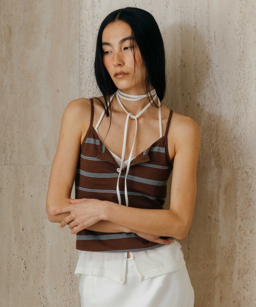 CREDONA(クレドナ)の「MULCH BORDER KNIT CAMISOLE/マルチボーダーニットキャミソール(キャミソール・レディース・アイボリー/グレー/ブラウン/レッド・FREE)」の9枚目の写真