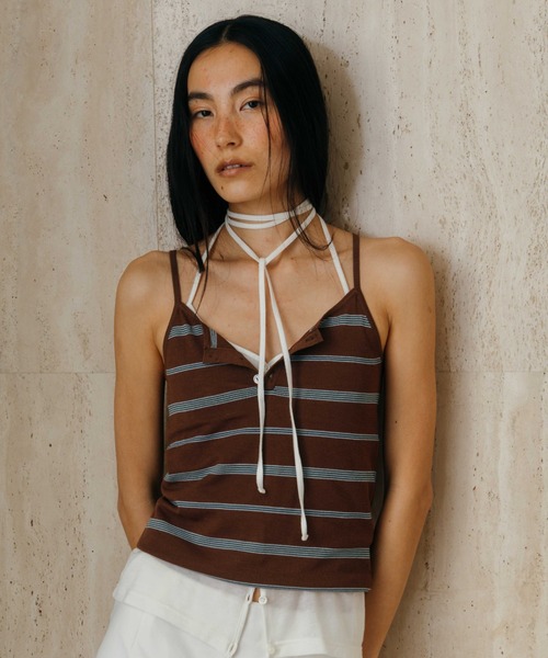 CREDONA(クレドナ)の「MULCH BORDER KNIT CAMISOLE/マルチボーダーニットキャミソール(キャミソール・レディース・アイボリー/グレー/ブラウン/レッド・FREE)」の8枚目の写真