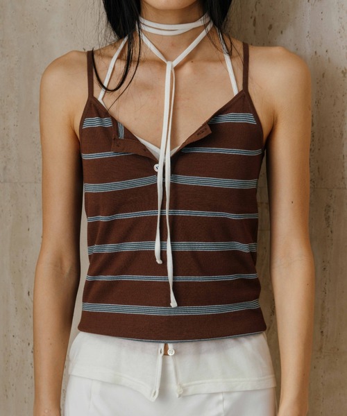 CREDONA(クレドナ)の「MULCH BORDER KNIT CAMISOLE/マルチボーダーニットキャミソール(キャミソール・レディース・アイボリー/グレー/ブラウン/レッド・FREE)」の14枚目の写真
