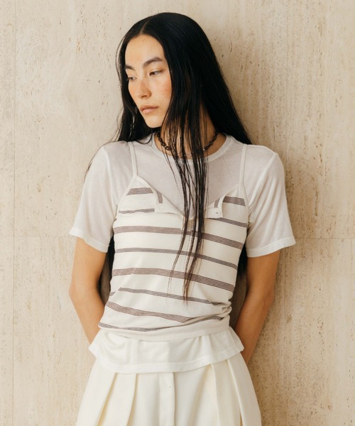 CREDONA(クレドナ)の「MULCH BORDER KNIT CAMISOLE/マルチボーダーニットキャミソール(キャミソール・レディース・アイボリー/グレー/ブラウン/レッド・FREE)」の20枚目の写真