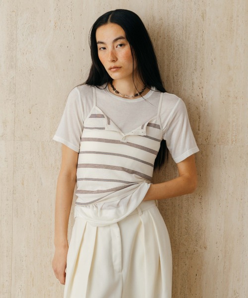 CREDONA(クレドナ)の「MULCH BORDER KNIT CAMISOLE/マルチボーダーニットキャミソール(キャミソール・レディース・アイボリー/グレー/ブラウン/レッド・FREE)」の18枚目の写真