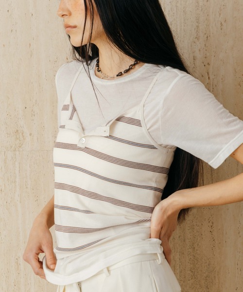 CREDONA(クレドナ)の「MULCH BORDER KNIT CAMISOLE/マルチボーダーニットキャミソール(キャミソール・レディース・アイボリー/グレー/ブラウン/レッド・FREE)」の21枚目の写真