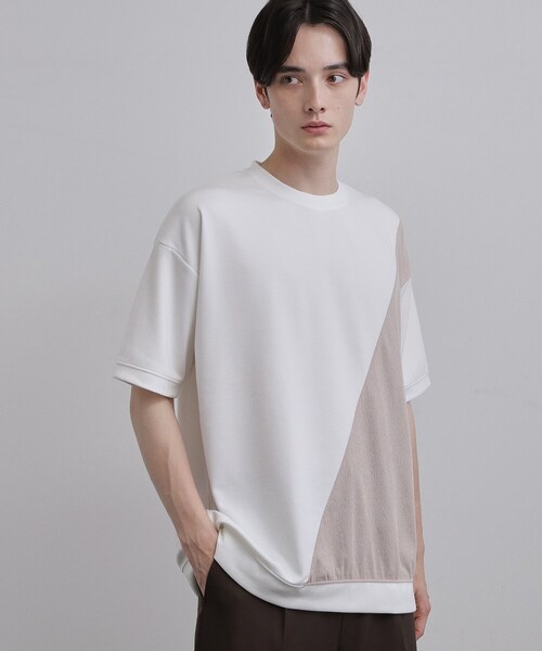 tk.TAKEO KIKUCHI(ティーケータケオキクチ)の「切り替えカットソー(Tシャツ/カットソー・メンズ・ホワイト/ブラック・03/02)」の1枚目の写真