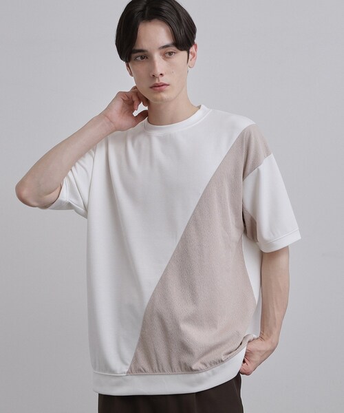 tk.TAKEO KIKUCHI(ティーケータケオキクチ)の「切り替えカットソー(Tシャツ/カットソー・メンズ・ホワイト/ブラック・03/02)」の4枚目の写真