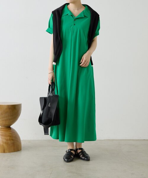 ear PAPILLONNER(イアパピヨネ)の「開襟シャツライクワンピース【SUM1 STYLE】(ワンピース・レディース・グリーン/ブラック・FREE)」の15枚目の写真
