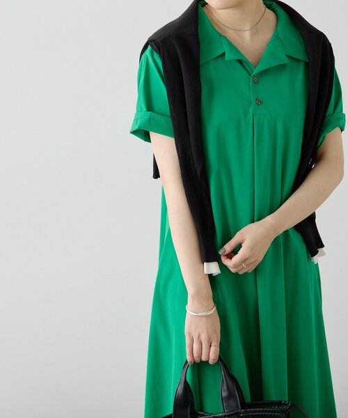 ear PAPILLONNER(イアパピヨネ)の「開襟シャツライクワンピース【SUM1 STYLE】(ワンピース・レディース・グリーン/ブラック・FREE)」の12枚目の写真