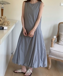 バルーンヘムノースリーブロングワンピース