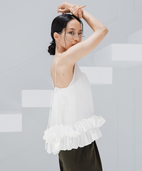 HEREIAM（ヘレイアム）の「【HEREIAM】嬉しい着丈調整機能付き/ドロストフリルキャミ（キャミソール・レディース・ブラック/オフホワイト/ホワイト・FREE）」の22枚目の写真