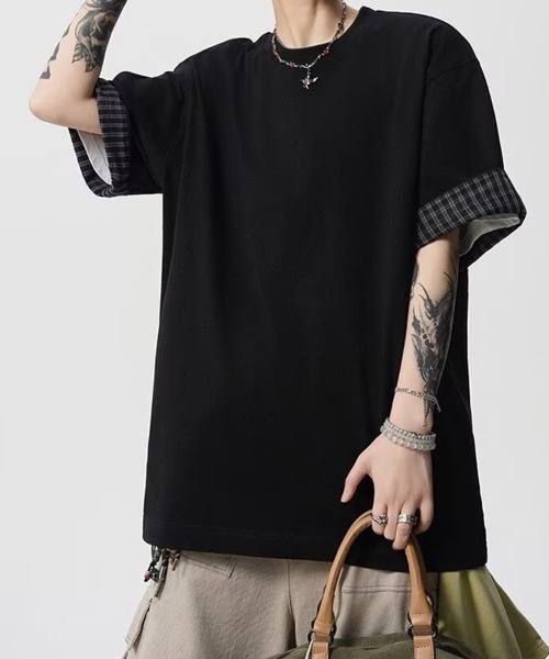 KELVIN(ケルヴァン)の「Layered Check Tee レイヤードチェックTシャツ(Tシャツ/カットソー・メンズ・ブラック・MEDIUM/LARGE)」の2枚目の写真