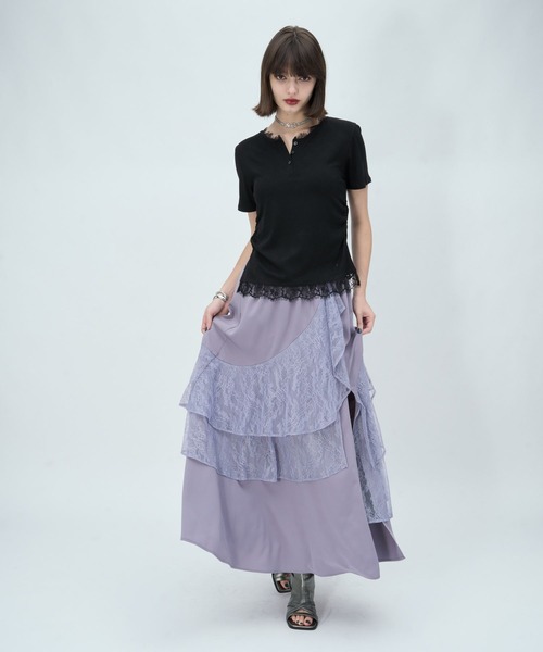 HARE（ハレ）の「レースドッキングヘンリーVネックカットソー(HARE)（Tシャツ/カットソー・レディース・グレイッシュベージュ/ブラック・FREE）」の18枚目の写真