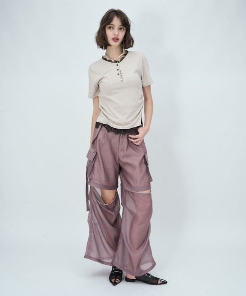 HARE（ハレ）の「レースドッキングヘンリーVネックカットソー(HARE)（Tシャツ/カットソー・レディース・グレイッシュベージュ/ブラック・FREE）」の20枚目の写真