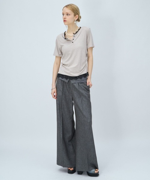 HARE（ハレ）の「レースドッキングヘンリーVネックカットソー(HARE)（Tシャツ/カットソー・レディース・グレイッシュベージュ/ブラック・FREE）」の21枚目の写真