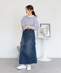 デニムカーゴスカート ロング丈 Iライン バックスリット