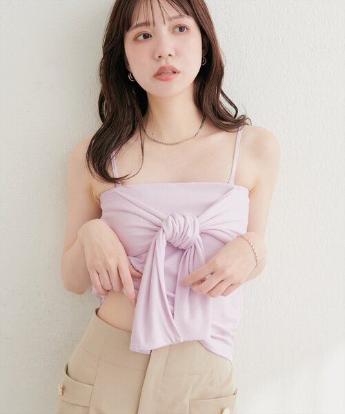 natural couture(ナチュラルクチュール)の「フロントリボンカップ付きキャミ(キャミソール・レディース・ピンク/オフホワイト/ネイビー/ブラック・FREE)」の7枚目の写真