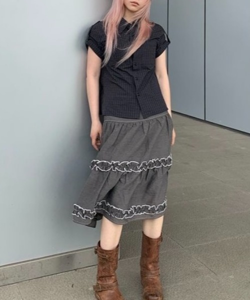 LADY LIKE(レディライク)の「2WAYスリーブミニチェック半袖シャツ(シャツ/ブラウス・レディース・チャコールグレー・M)」の11枚目の写真