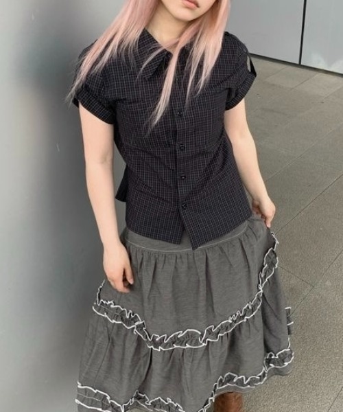 LADY LIKE(レディライク)の「2WAYスリーブミニチェック半袖シャツ(シャツ/ブラウス・レディース・チャコールグレー・M)」の8枚目の写真