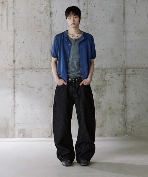 P.IN.O(ピインオ)の「クーリング ラウンドネック セミクロップ ハーフ ニット - ディープブルー(Tシャツ/カットソー・メンズ・その他・MEDIUM/LARGE)」の4枚目の写真