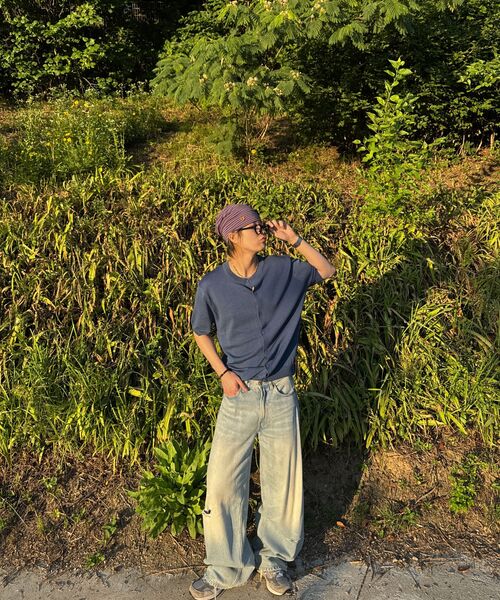 P.IN.O(ピインオ)の「クーリング ラウンドネック セミクロップ ハーフ ニット - ディープブルー(Tシャツ/カットソー・メンズ・その他・MEDIUM/LARGE)」の5枚目の写真