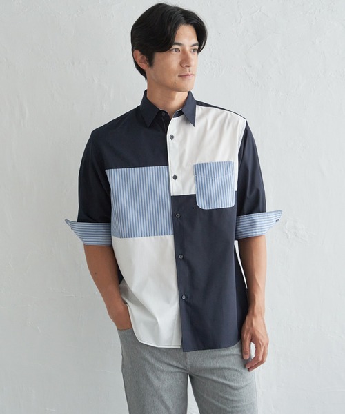 ikka（イッカ）の「【接触冷感】ブロックス冷感5分袖シャツ（シャツ/ブラウス・メンズ・ホワイト/ネイビー/グレー/ブルー・M/L/XL/S）」の4枚目の写真