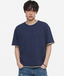 カットオフレイヤードTシャツ ネイビー/グレー