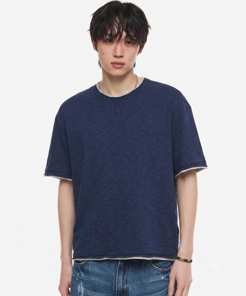 DNSR（ディーエヌエスアール）の「カットオフレイヤードTシャツ ネイビー/グレー（Tシャツ/カットソー・メンズ・その他・MEDIUM/LARGE/X-LARGE）」の2枚目の写真