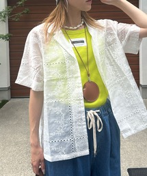 bohmal（ボマール）の「パッチワーク風総刺繍シアー半袖シャツ（シャツ/ブラウス）」