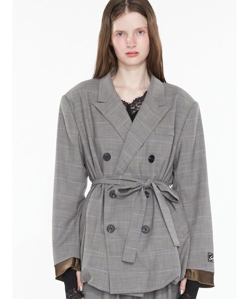 SORIN(ソリン )の「Double Breasted Balloon Jacket / ダブルブレストバルーンジャケット(テーラードジャケット・レディース・ブラック/チェック・38)」の1枚目の写真