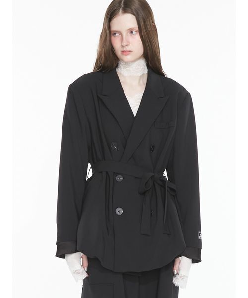 SORIN(ソリン )の「Double Breasted Balloon Jacket / ダブルブレストバルーンジャケット(テーラードジャケット・レディース・ブラック/チェック・38)」の2枚目の写真