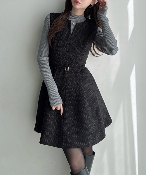 Meiru(メイル)の「ツイードフレアミニワンピース(ワンピース・レディース・アイボリー/ブラック・SMALL/LARGE/MEDIUM)」の1枚目の写真