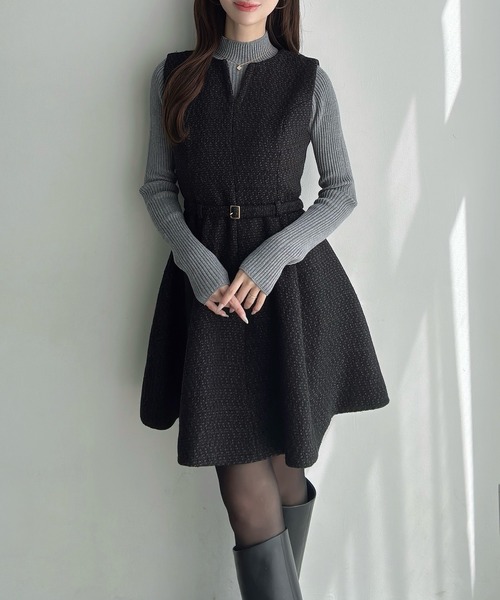 Meiru(メイル)の「ツイードフレアミニワンピース(ワンピース・レディース・アイボリー/ブラック・SMALL/LARGE/MEDIUM)」の3枚目の写真