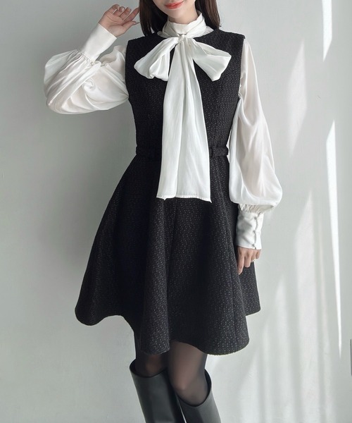Meiru(メイル)の「ツイードフレアミニワンピース(ワンピース・レディース・アイボリー/ブラック・SMALL/LARGE/MEDIUM)」の6枚目の写真