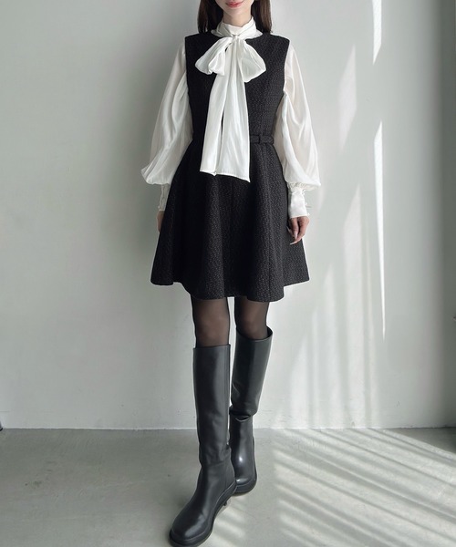 Meiru(メイル)の「ツイードフレアミニワンピース(ワンピース・レディース・アイボリー/ブラック・SMALL/LARGE/MEDIUM)」の7枚目の写真