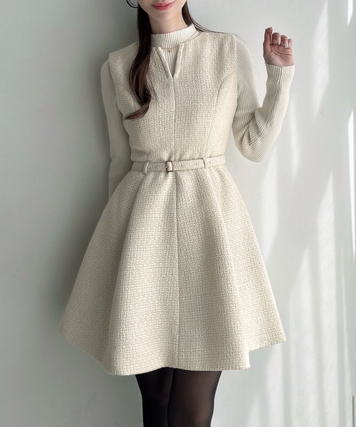 Meiru(メイル)の「ツイードフレアミニワンピース(ワンピース・レディース・アイボリー/ブラック・SMALL/LARGE/MEDIUM)」の8枚目の写真