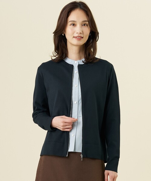 J.PRESS Ladies（J.プレス レディス）の「【季節の変わり目に】Vis/Peスパーク ニット ブルゾン（ニット/セーター・レディース・ネイビー系/ベージュ系・SMALL）」の2枚目の写真