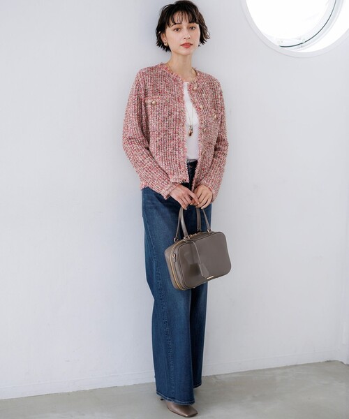 23区(ニジュウサンク)の「ツイーディー ニット ジャケット(ノーカラージャケット・レディース・ベージュ系3/レッド系3/ブラック系3・38/40)」の10枚目の写真