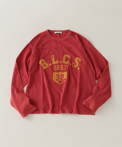 JOURNAL STANDARD(ジャーナルスタンダード)の「ブロークン パッチ フットボール ロンT(Tシャツ/カットソー・メンズ・レッド/アイボリー/ブラック系その他・MEDIUM/LARGE)」の1枚目の写真