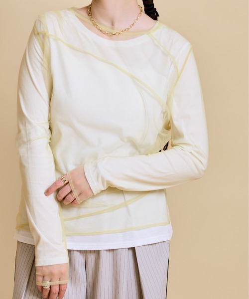 LHELBIE（レルビエ）の「チュールレイヤードセットトップス（Tシャツ/カットソー・レディース・ブラック/アイボリー/イエロー・M）」の3枚目の写真