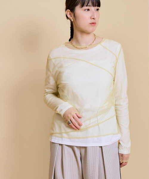 LHELBIE（レルビエ）の「チュールレイヤードセットトップス（Tシャツ/カットソー・レディース・ブラック/アイボリー/イエロー・M）」の6枚目の写真