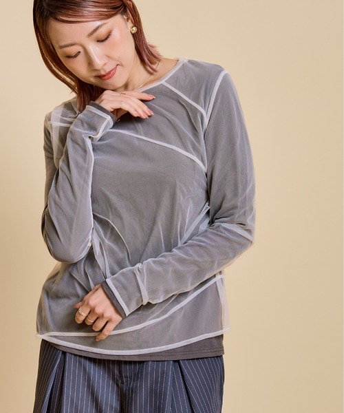 LHELBIE（レルビエ）の「チュールレイヤードセットトップス（Tシャツ/カットソー・レディース・ブラック/アイボリー/イエロー・M）」の8枚目の写真