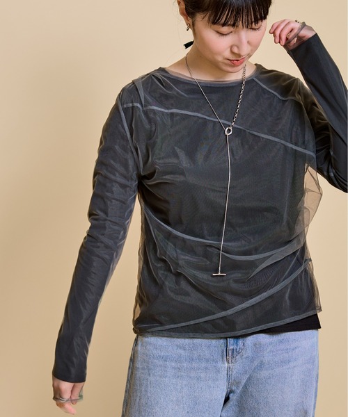 LHELBIE（レルビエ）の「チュールレイヤードセットトップス（Tシャツ/カットソー・レディース・ブラック/アイボリー/イエロー・M）」の10枚目の写真