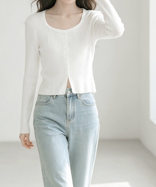Miniministore(ミニミニストア)の「ニットトップス 韓国風 ショート丈ニット(ニット/セーター・レディース・ホワイト/ブラック・FREE)」の7枚目の写真