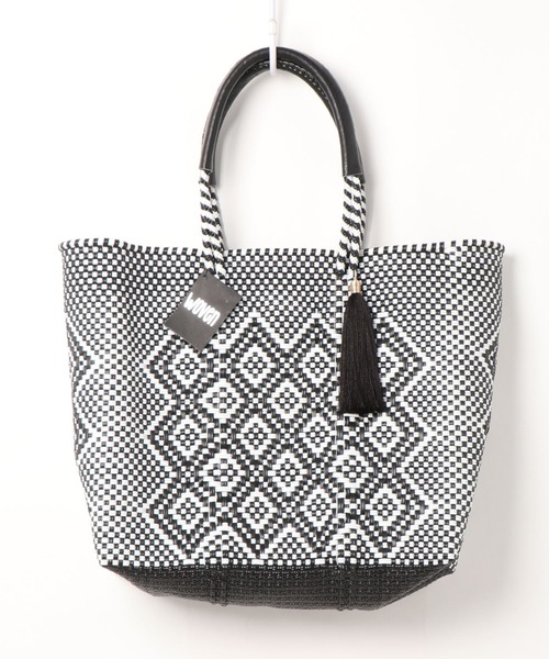 def/focus tokyo（デフフォーカストーキョー）の「WOVEN (ウーヴン) /ミドルトート メキシコ製 ミディアムサイズ バスケットバッグ メルカドバッグ かごバッグ（かごバッグ・レディース・パープル系その他/ブラウン系その他/ブラック×ホワイト/マルチ/ネイビー/ダークグリーン/ブラック系その他2・FREE）」の2枚目の写真