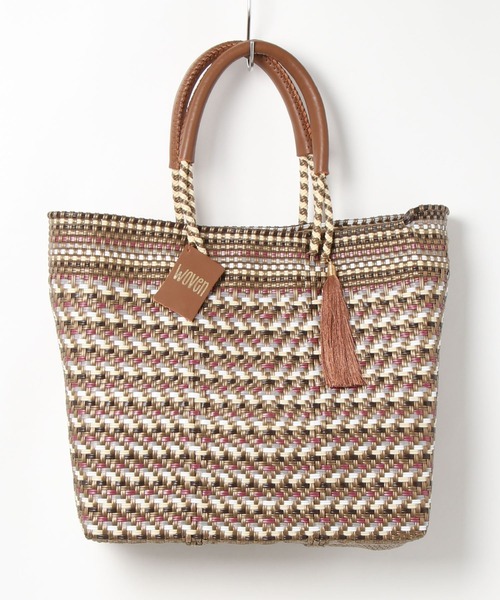 def/focus tokyo（デフフォーカストーキョー）の「WOVEN (ウーヴン) /ミドルトート メキシコ製 ミディアムサイズ バスケットバッグ メルカドバッグ かごバッグ（かごバッグ・レディース・パープル系その他/ブラウン系その他/ブラック×ホワイト/マルチ/ネイビー/ダークグリーン/ブラック系その他2・FREE）」の4枚目の写真