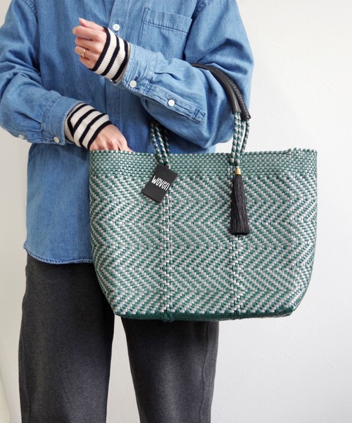 def/focus tokyo（デフフォーカストーキョー）の「WOVEN (ウーヴン) /ミドルトート メキシコ製 ミディアムサイズ バスケットバッグ メルカドバッグ かごバッグ（かごバッグ・レディース・パープル系その他/ブラウン系その他/ブラック×ホワイト/マルチ/ネイビー/ダークグリーン/ブラック系その他2・FREE）」の12枚目の写真