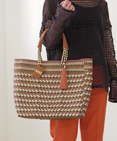 def/focus tokyo（デフフォーカストーキョー）の「WOVEN (ウーヴン) /ミドルトート メキシコ製 ミディアムサイズ バスケットバッグ メルカドバッグ かごバッグ（かごバッグ・レディース・パープル系その他/ブラウン系その他/ブラック×ホワイト/マルチ/ネイビー/ダークグリーン/ブラック系その他2・FREE）」の22枚目の写真