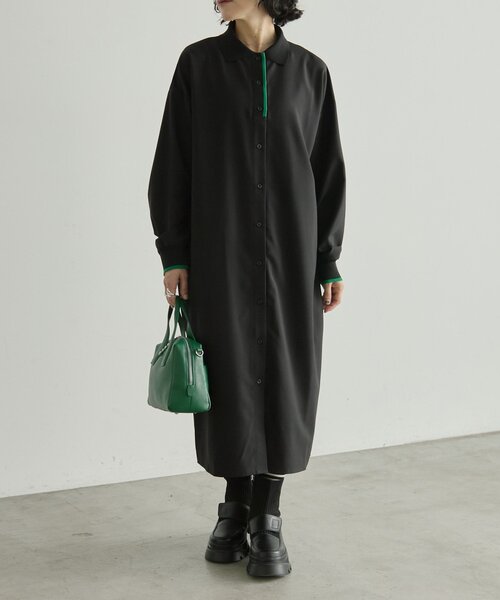 ear PAPILLONNER(イアパピヨネ)の「ポロ襟ワンピース【SUM1 STYLE】(ワンピース・レディース・ブラック/グレー・FREE)」の1枚目の写真