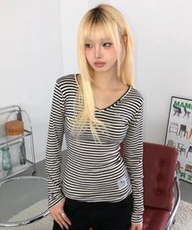◇COIRIS◇ブランド直輸入正規品/ローザ Vネック ストライプ 長袖Tシャツ Rosa V-neck Stripe Long Sleeve Tee