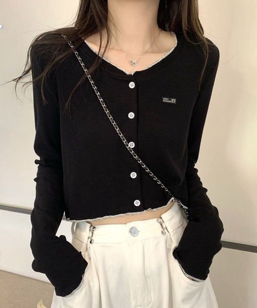 WESTSEA(ウエストシー)の「配色メロウ ワンポイント ショート丈 長袖 カーディガン(Tシャツ/カットソー・レディース・オフホワイト/ブラック/グレー・M/L)」の1枚目の写真