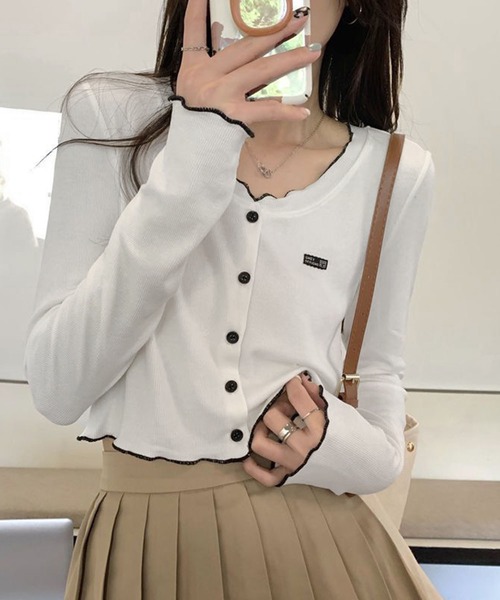 WESTSEA(ウエストシー)の「配色メロウ ワンポイント ショート丈 長袖 カーディガン(Tシャツ/カットソー・レディース・オフホワイト/ブラック/グレー・M/L)」の5枚目の写真