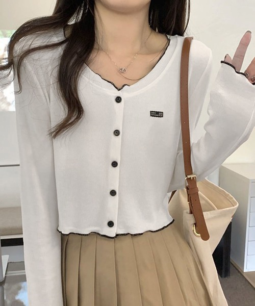WESTSEA(ウエストシー)の「配色メロウ ワンポイント ショート丈 長袖 カーディガン(Tシャツ/カットソー・レディース・オフホワイト/ブラック/グレー・M/L)」の7枚目の写真